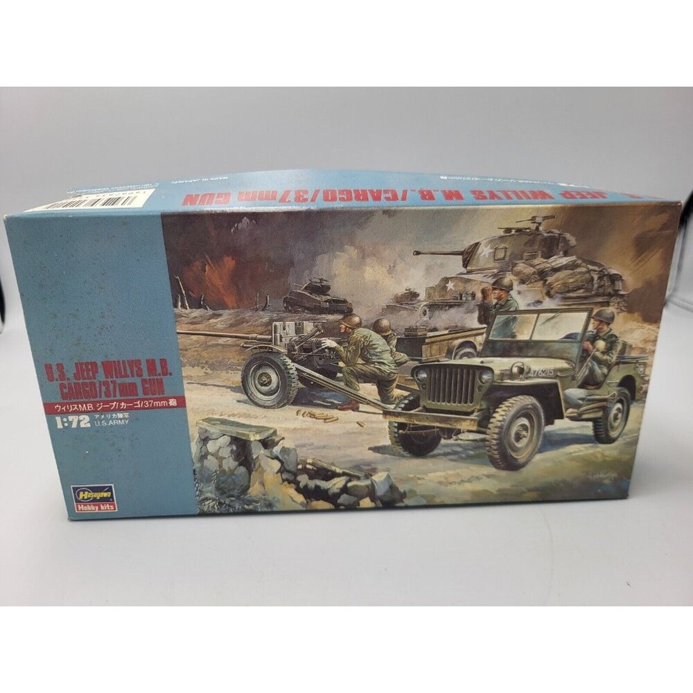 VTG 1991 Hasegawa, US Jeep Willys MB Cargo/37mm Transport Gun Model 1/72 Scale
